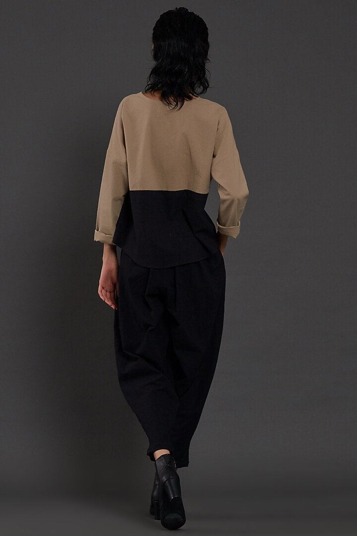 Beige & Black Cotton Co-Ord Set by Mati at Pernia's Pop Up Shop