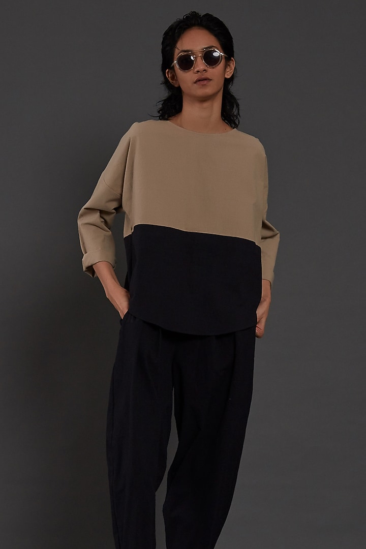 Beige & Black Cotton Co-Ord Set by Mati at Pernia's Pop Up Shop