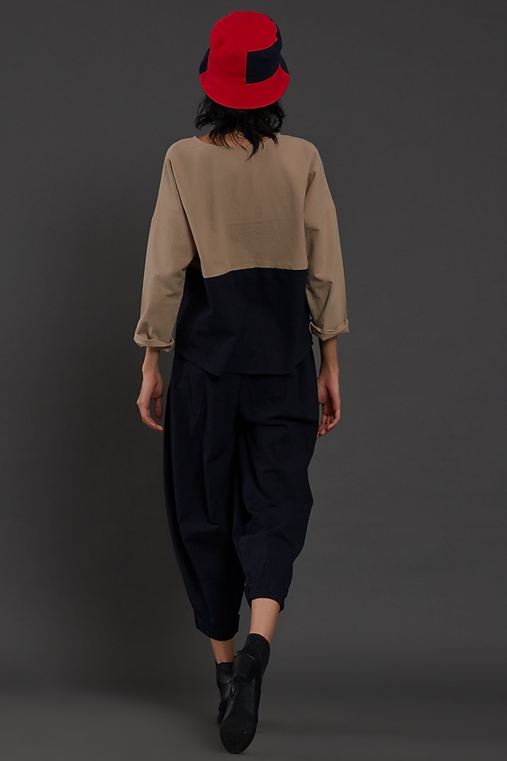 Beige & Navy Blue Cotton Co-Ord Set by Mati at Pernia's Pop Up Shop