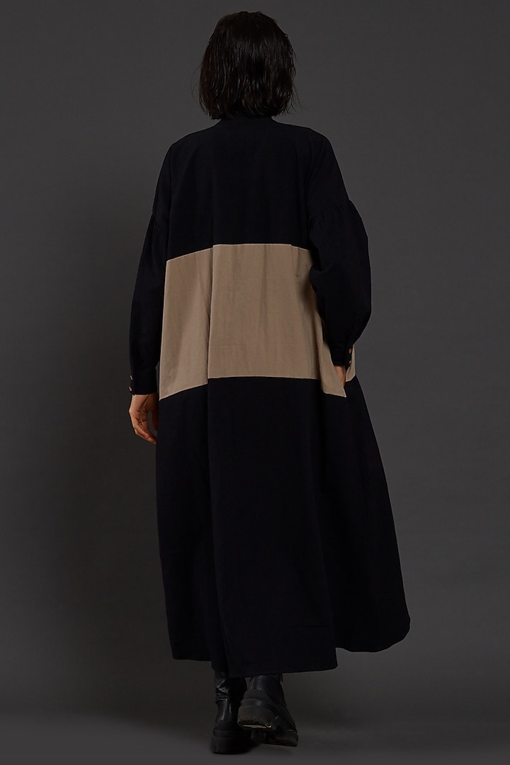 Black & Beige Cotton Color Blocked Vacation Shirt Dress by Mati at Pernia's Pop Up Shop