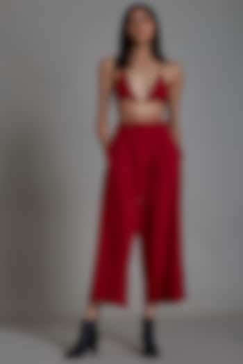 Red Cotton Wrapped Handwoven Co-Ord Set by Mati at Pernia's Pop Up Shop