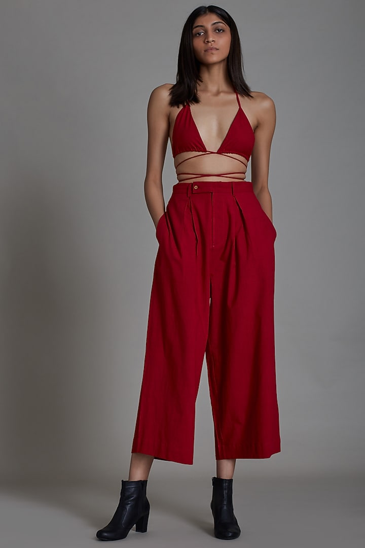 Red Cotton Wrapped Handwoven Co-Ord Set by Mati at Pernia's Pop Up Shop