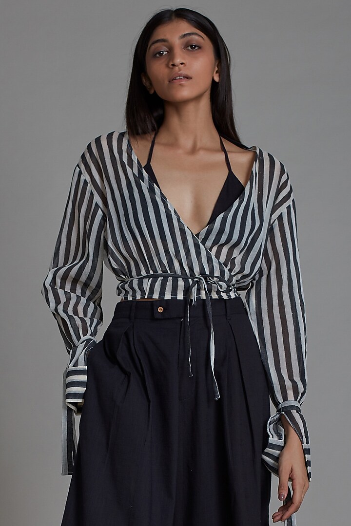 Black Cotton Printed Handwoven Shirt by Mati at Pernia's Pop Up Shop