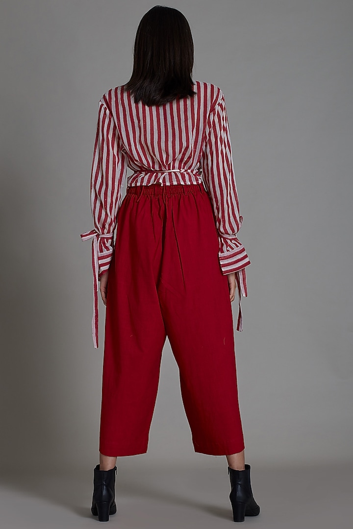 Red Cotton Printed Handwoven Shirt by Mati at Pernia's Pop Up Shop