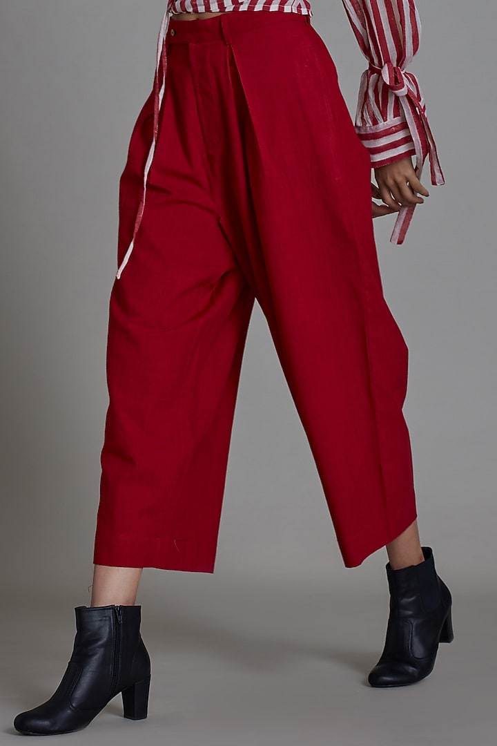 Red Cotton Printed Handwoven Shirt by Mati at Pernia's Pop Up Shop