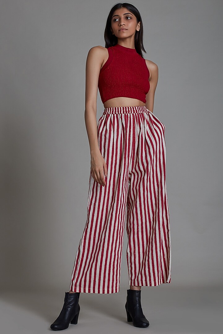 Red Cotton Printed Pants by Mati at Pernia's Pop Up Shop