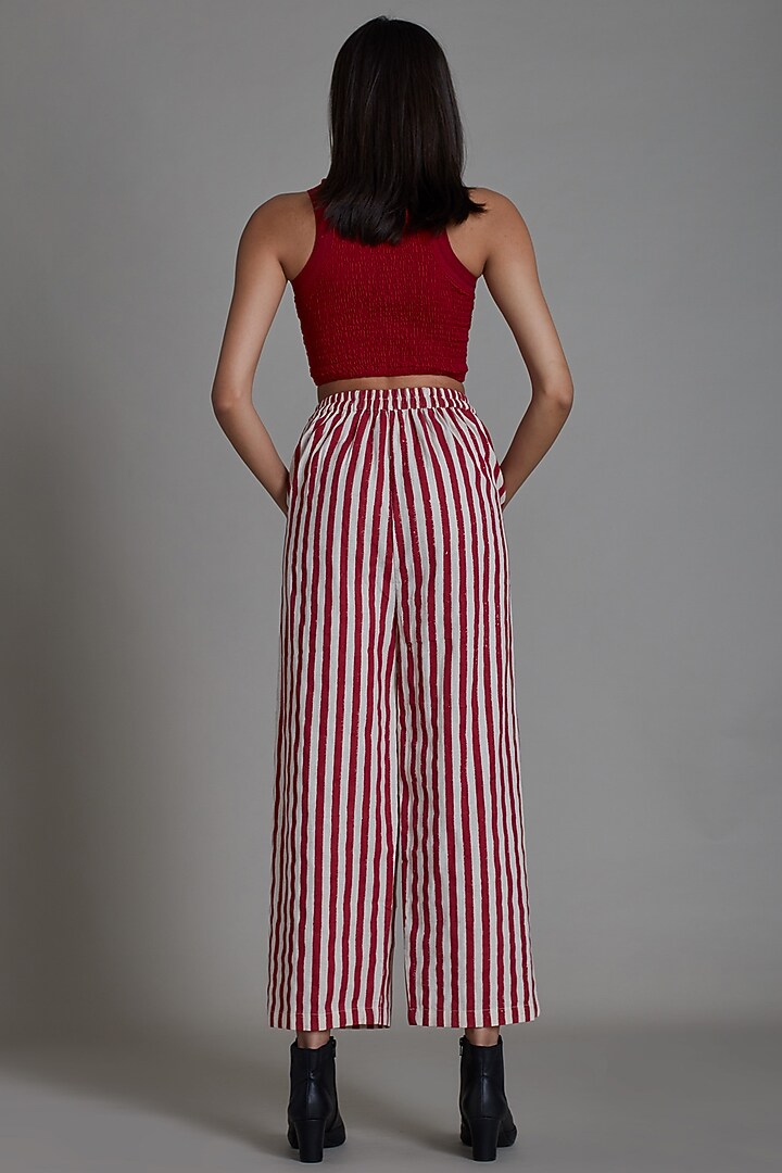 Red Cotton Printed Pants by Mati at Pernia's Pop Up Shop