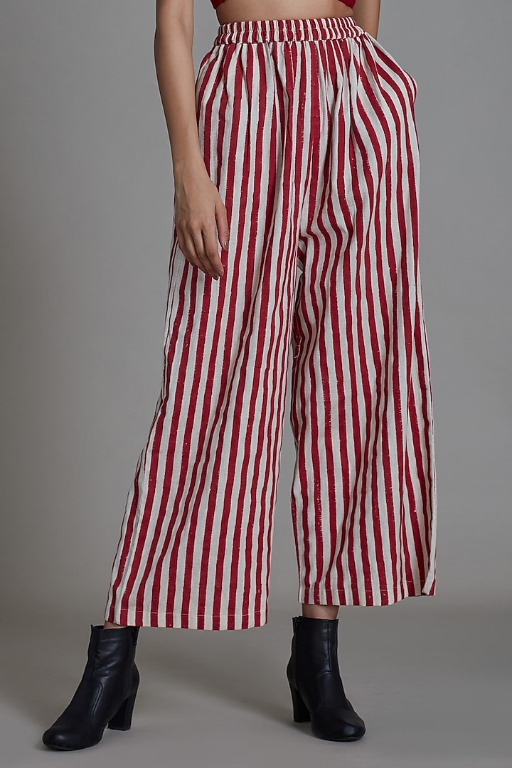 Red Cotton Printed Pants by Mati