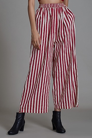 Red Cotton Printed Pants by Mati