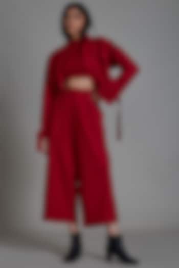 Red Cotton Handwoven Jacket Set by Mati at Pernia's Pop Up Shop