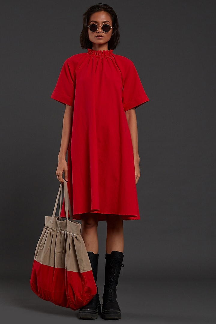 Red Cotton Shift Dress by Mati