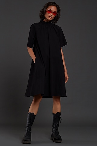 Black Cotton Shift Dress by Mati