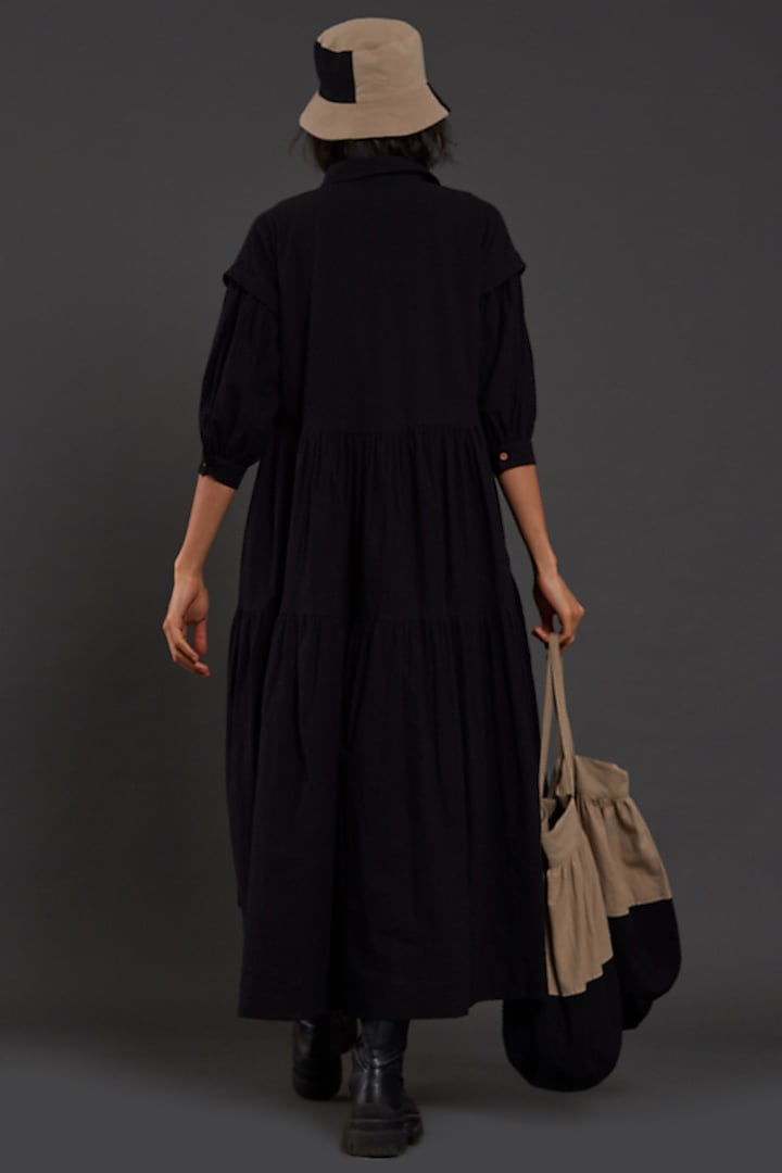 Black Cotton Tiered Vacation Shirt Dress by Mati at Pernia's Pop Up Shop
