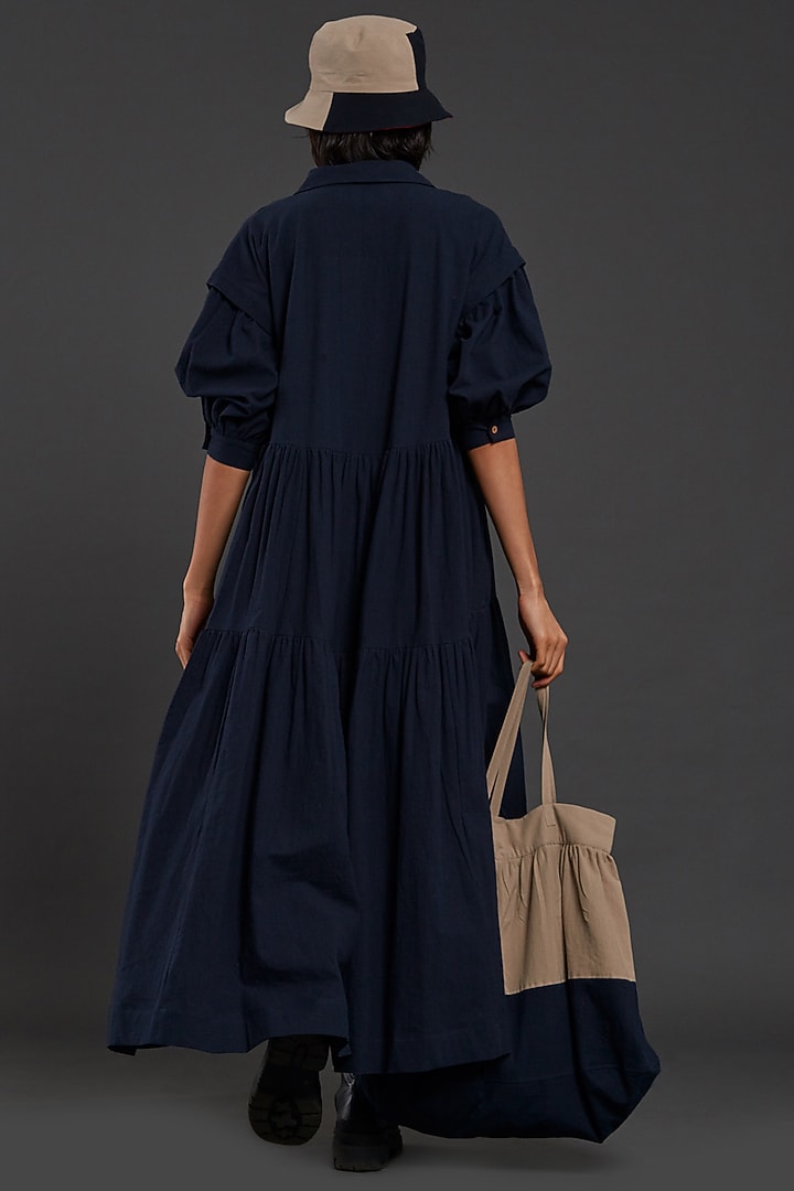 Navy Blue Cotton Tiered Vacation Shirt Dress by Mati at Pernia's Pop Up Shop