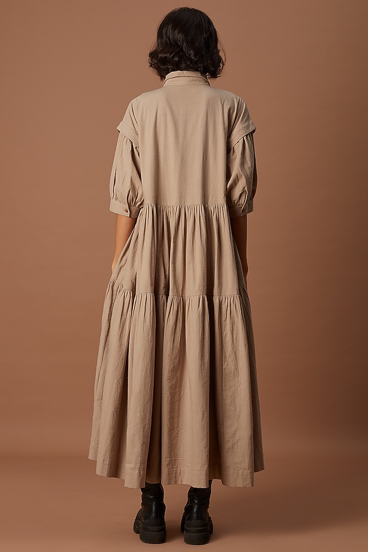 Beige Cotton Tiered Vacation Shirt Dress by Mati at Pernia's Pop Up Shop