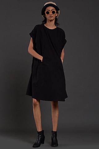 Black Cotton Shift Dress by Mati