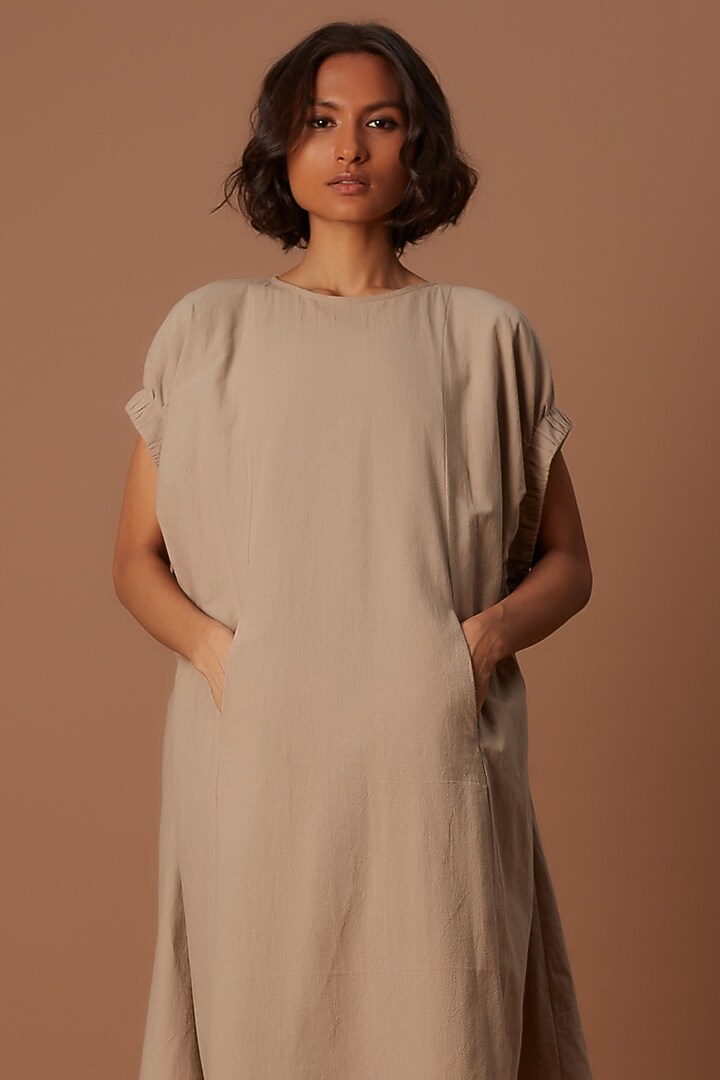 Beige Cotton Shift Summer Dress by Mati at Pernia's Pop Up Shop