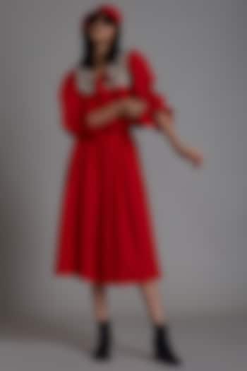 Red Cotton Pleated Skirt by Mati