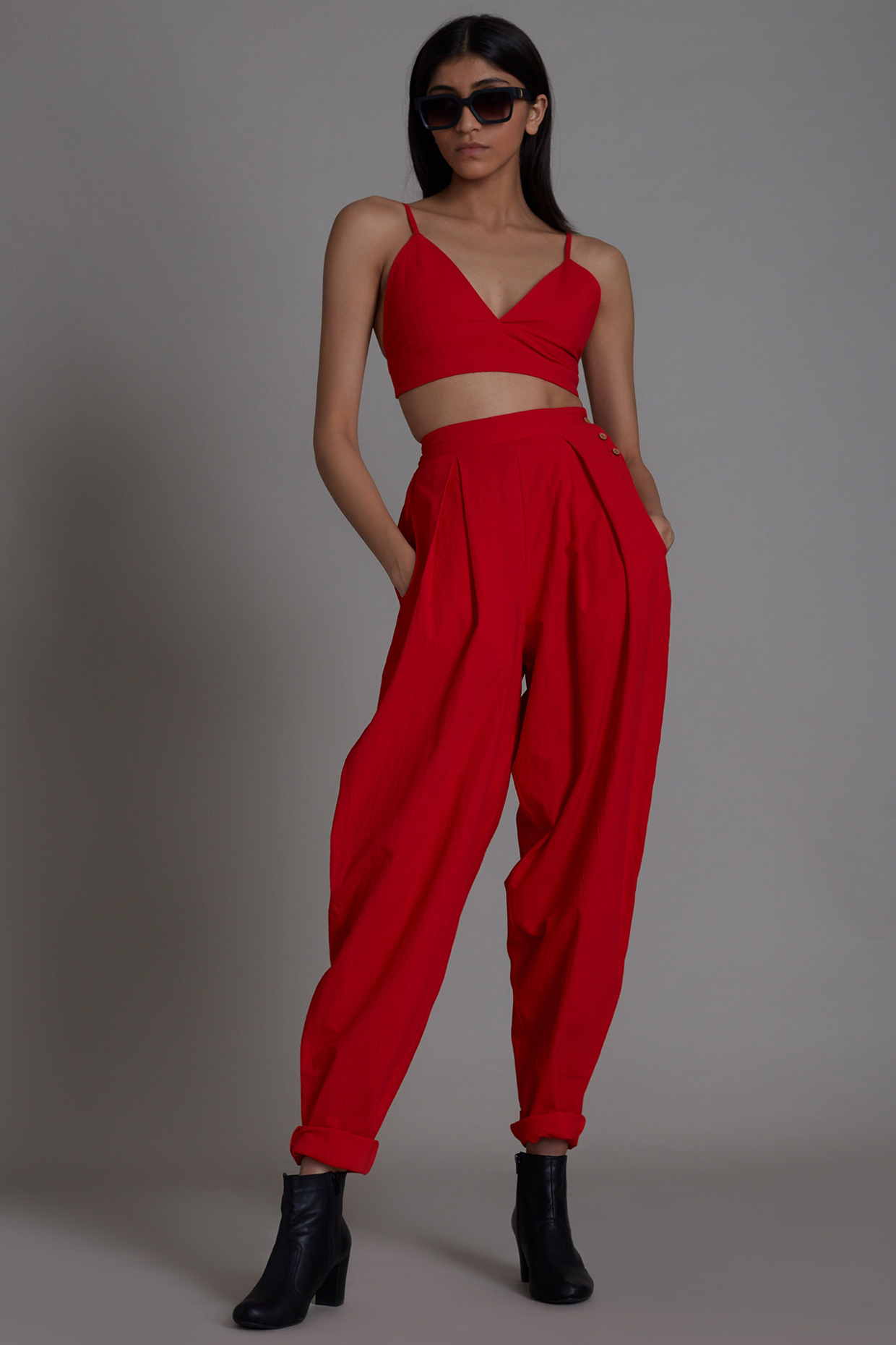 Red Cotton Pant Set by Mati at Pernia's Pop Up Shop