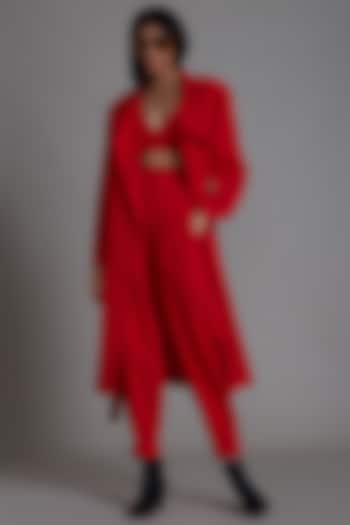 Red Cotton Jacket Set by Mati