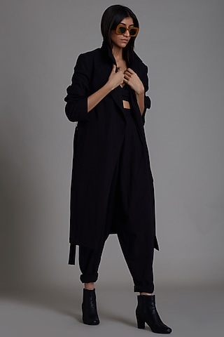 Black Cotton Jacket Set by Mati