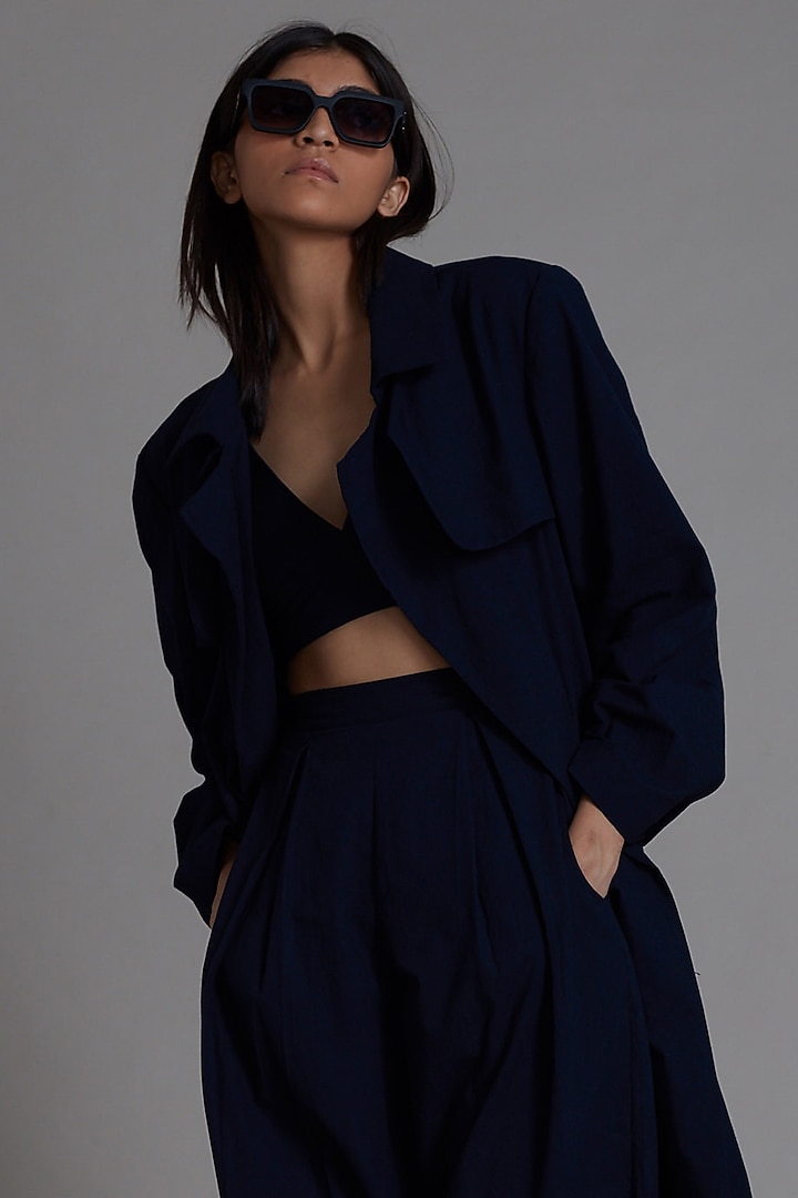 Navy Blue Cotton Jacket Set by Mati at Pernia's Pop Up Shop