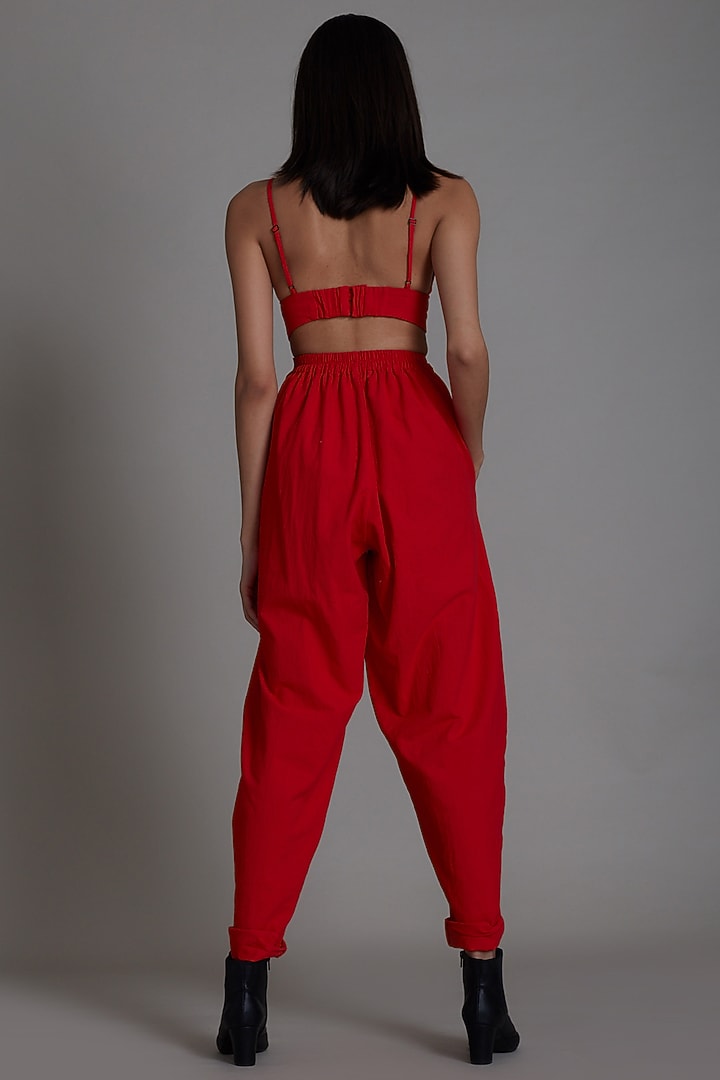 Red Cotton Pleated Pants by Mati at Pernia's Pop Up Shop