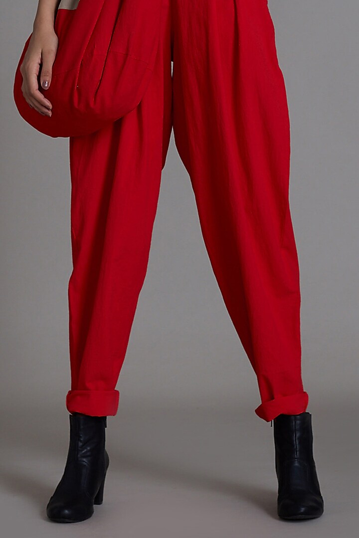 Red Cotton Pleated Pants by Mati
