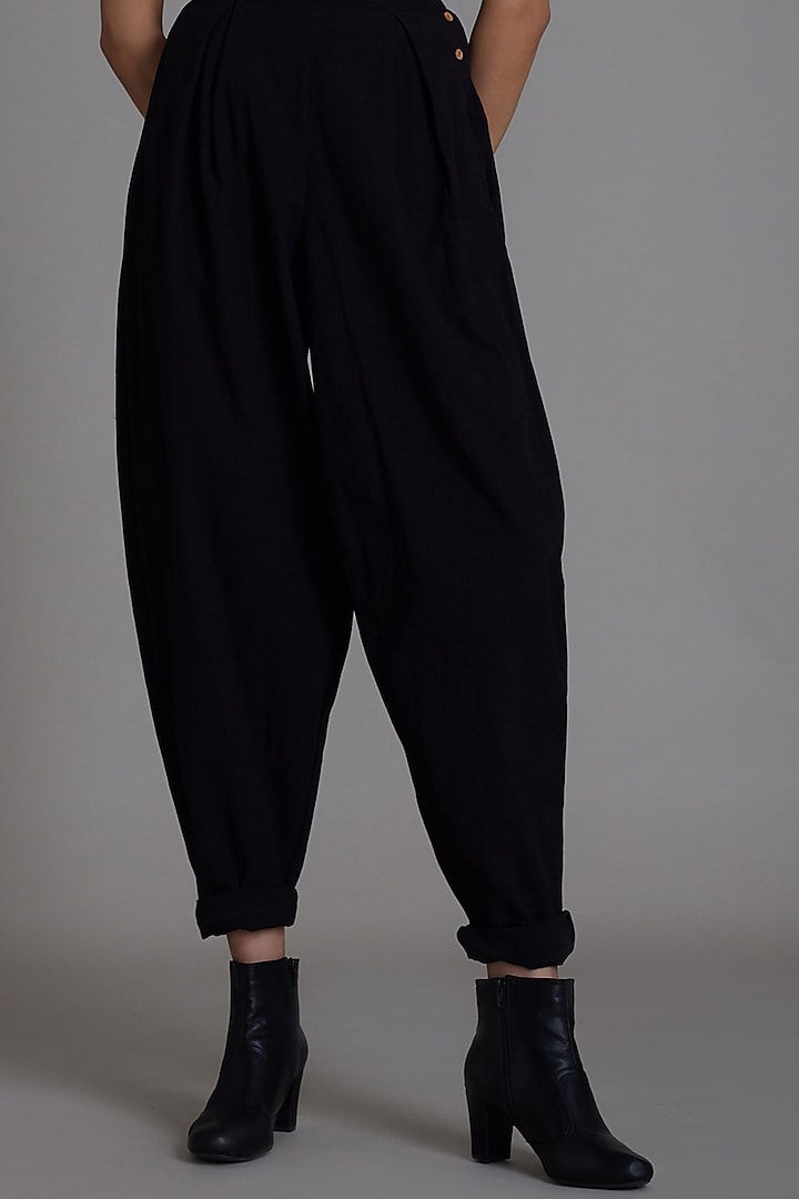 Black Cotton Pleated Pants by Mati