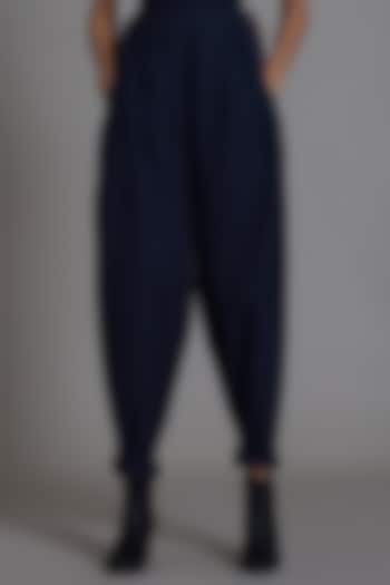 Navy Blue Cotton Pleated Pants by Mati