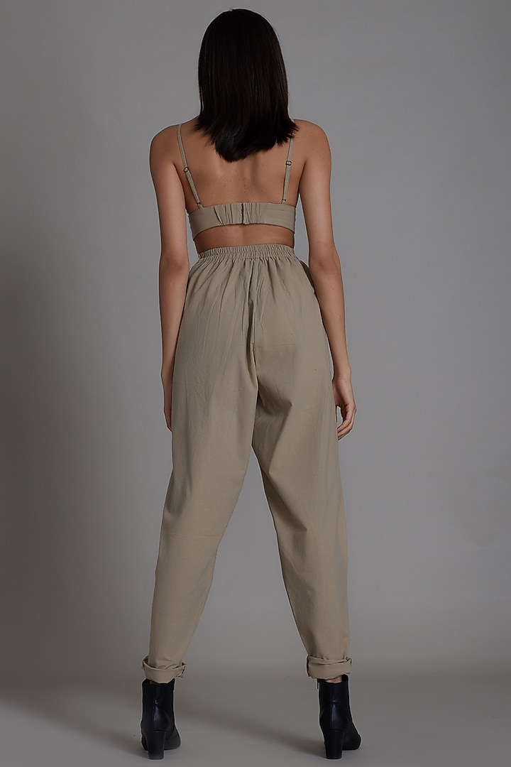 Beige Cotton Pleated Pants by Mati at Pernia's Pop Up Shop