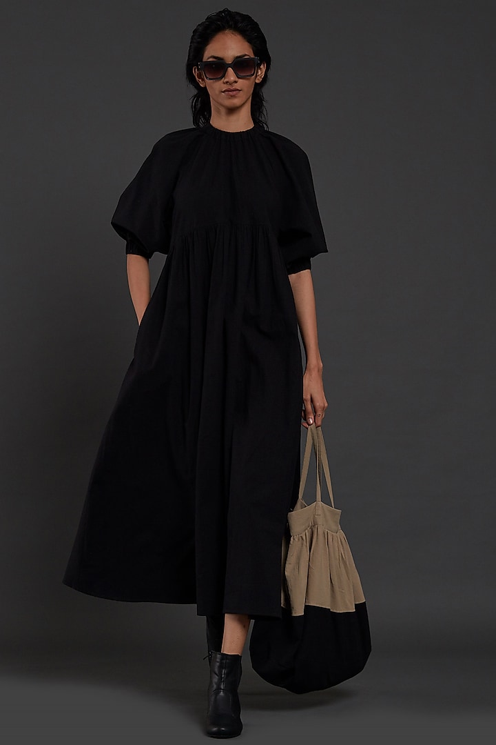 Black Cotton Dress Design by Mati at Pernia's Pop Up Shop 2023