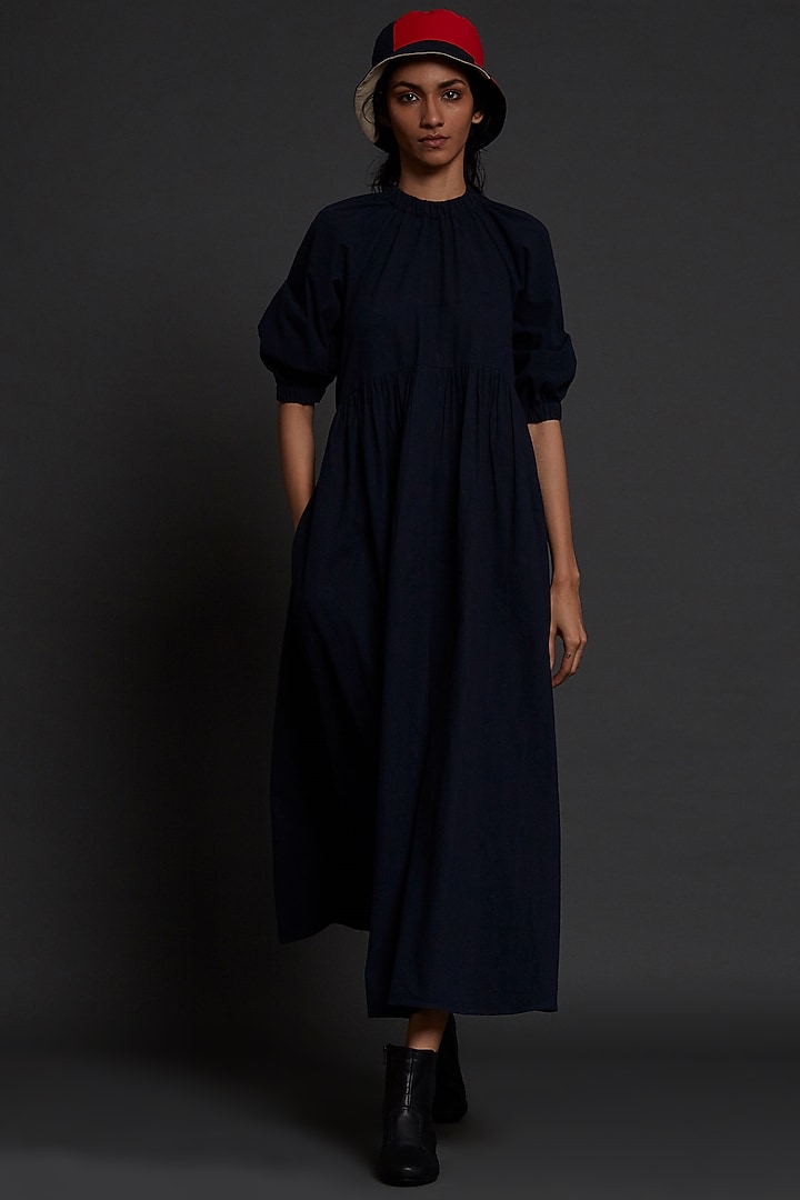 Navy Blue Cotton Vacation Dress by Mati at Pernia's Pop Up Shop