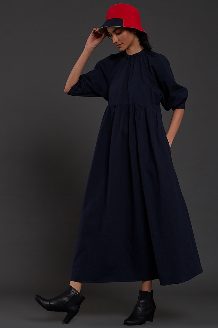 Navy Blue Cotton Vacation Dress by Mati at Pernia's Pop Up Shop
