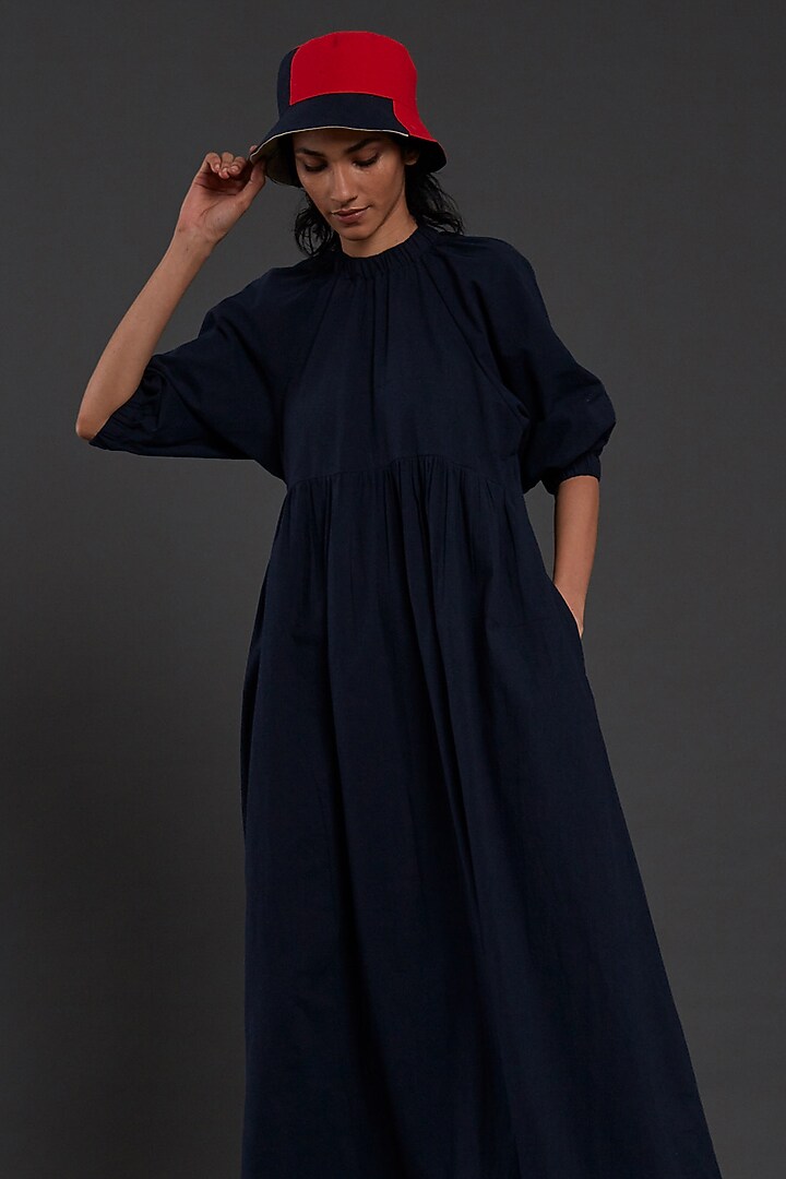 Navy Blue Cotton Vacation Dress by Mati at Pernia's Pop Up Shop