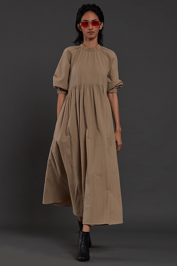 Beige Cotton Vacation Dress by Mati at Pernia's Pop Up Shop