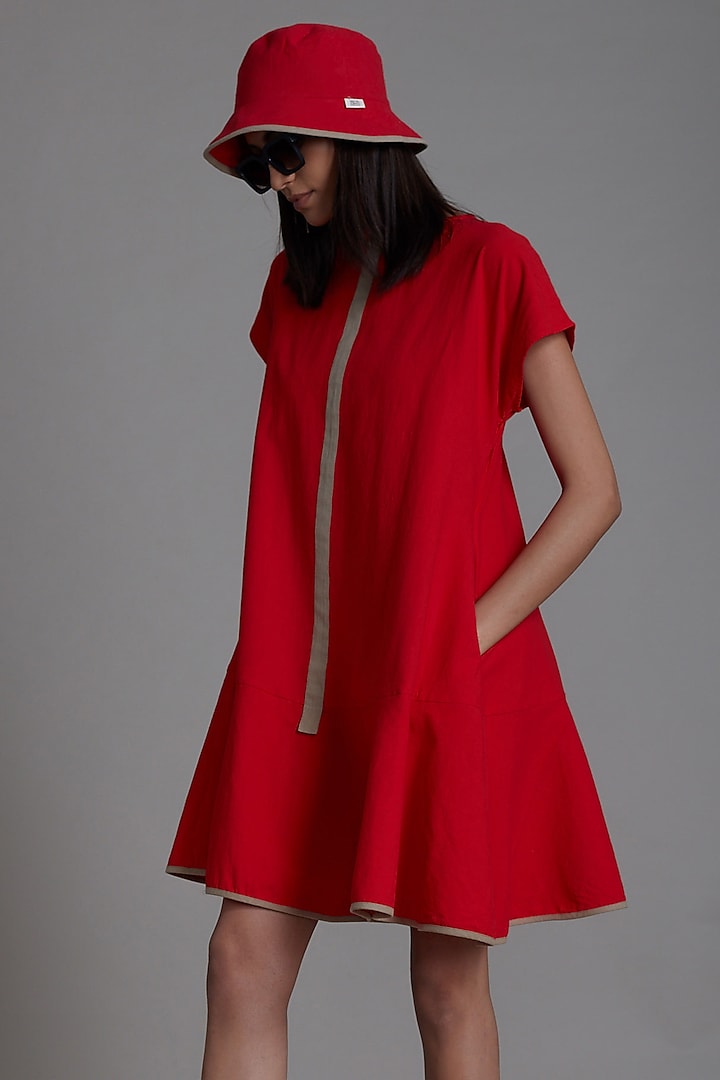 Macaria Red Check Cotton Shirt Dress