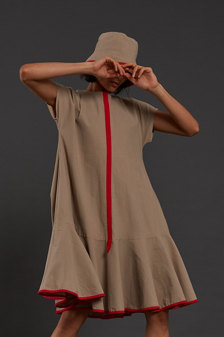 Beige Cotton A-Line Summer Dress by Mati at Pernia's Pop Up Shop