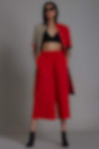 Red Cotton Mid-Calf Length Pants by Mati at Pernia's Pop Up Shop