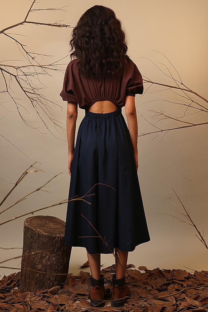 Blue & Brown Handwoven Cotton Color-Blocked Summer Dress by Mati at Pernia's Pop Up Shop
