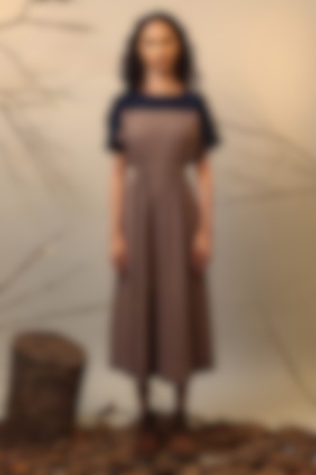 Beige & Blue Handwoven Cotton Color-Blocked Summer Dress by Mati at Pernia's Pop Up Shop