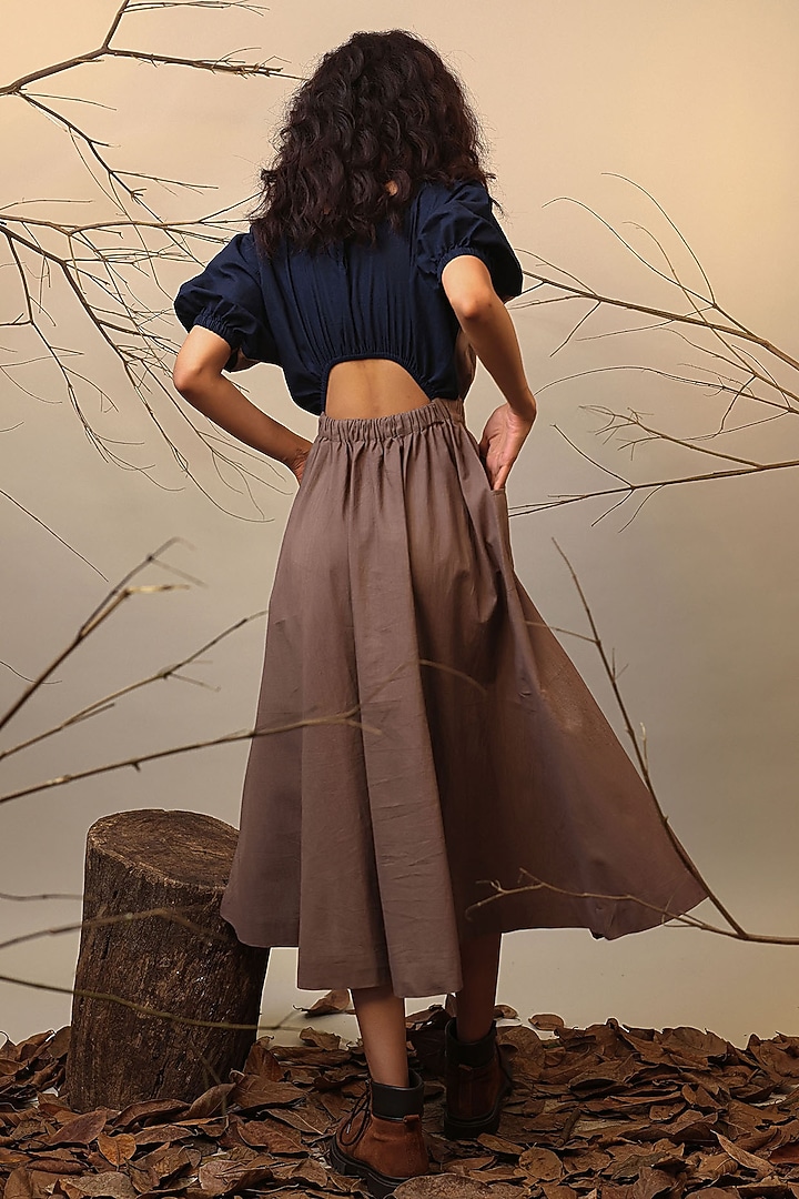 Beige & Blue Handwoven Cotton Color-Blocked Summer Dress by Mati at Pernia's Pop Up Shop