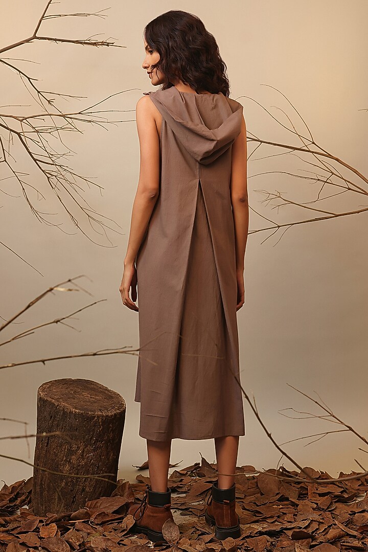 Beige Cotton Hooded Summer Dress by Mati at Pernia's Pop Up Shop
