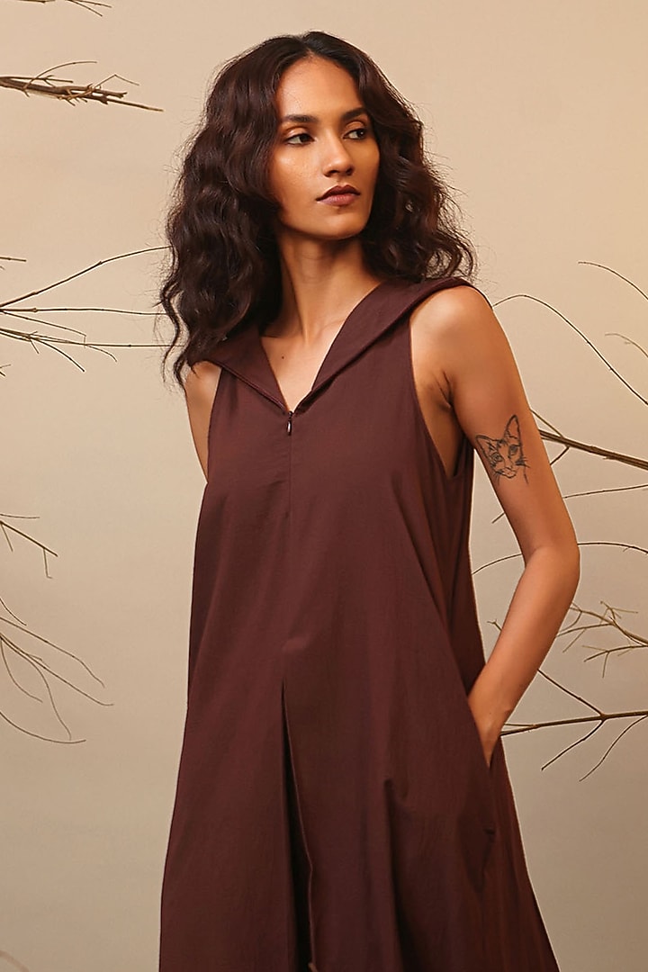 Brown Cotton Hooded Summer Dress by Mati at Pernia's Pop Up Shop
