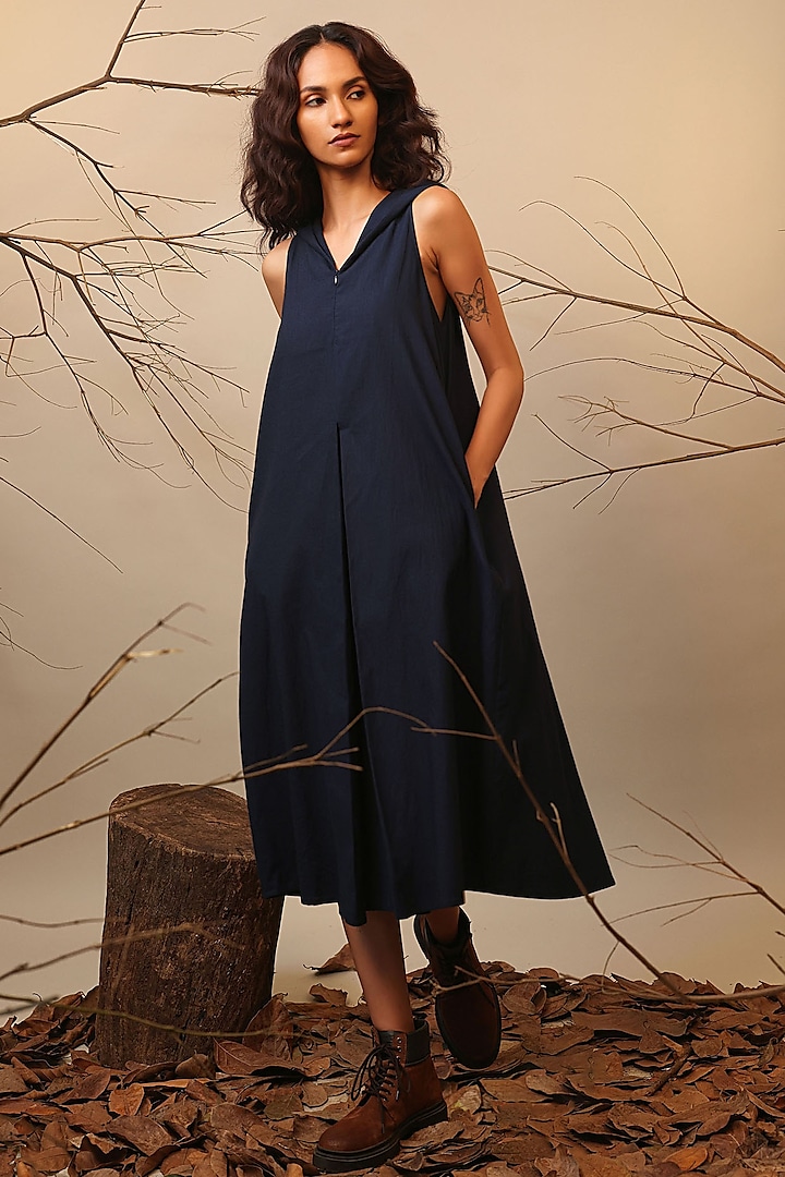 Blue Cotton Hooded Dress by Mati at Pernia's Pop Up Shop