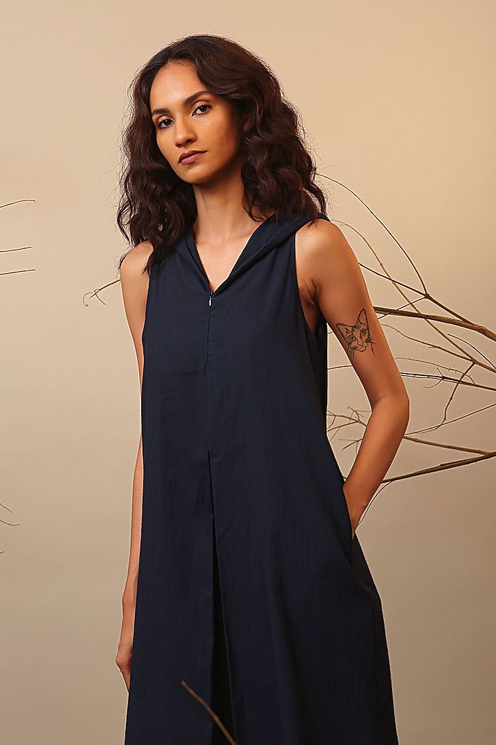 Blue Cotton Hooded Summer Dress by Mati at Pernia's Pop Up Shop