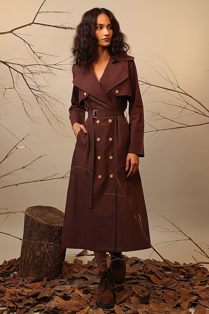 Brown Cotton Overlap Trench Dress by Mati at Pernia's Pop Up Shop