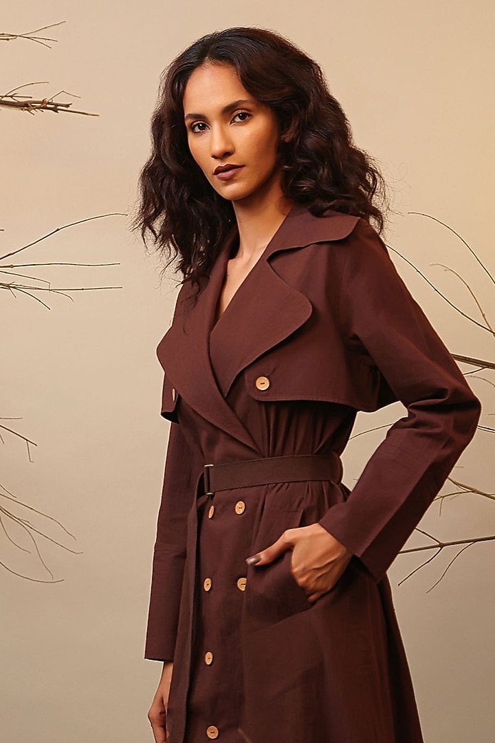 Brown Cotton Overlap Trench Vacation Dress by Mati at Pernia's Pop Up Shop