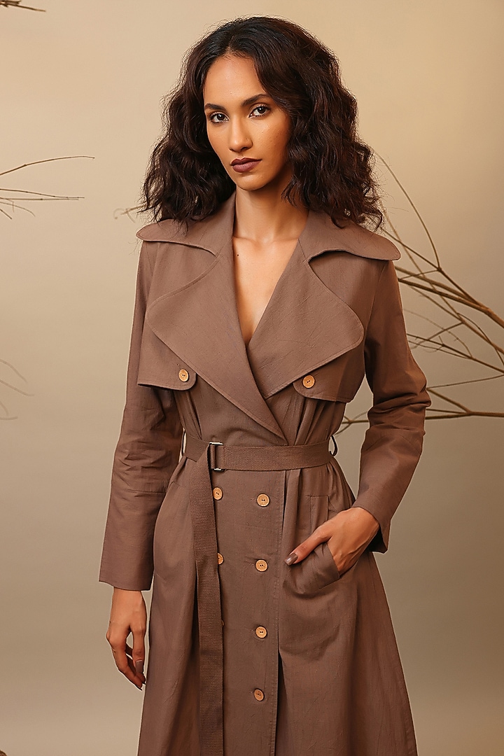Beige Cotton Overlap Trench Vacation Dress by Mati at Pernia's Pop Up Shop