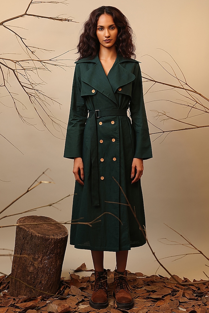 Green Cotton Overlap Trench Dress by Mati at Pernia's Pop Up Shop